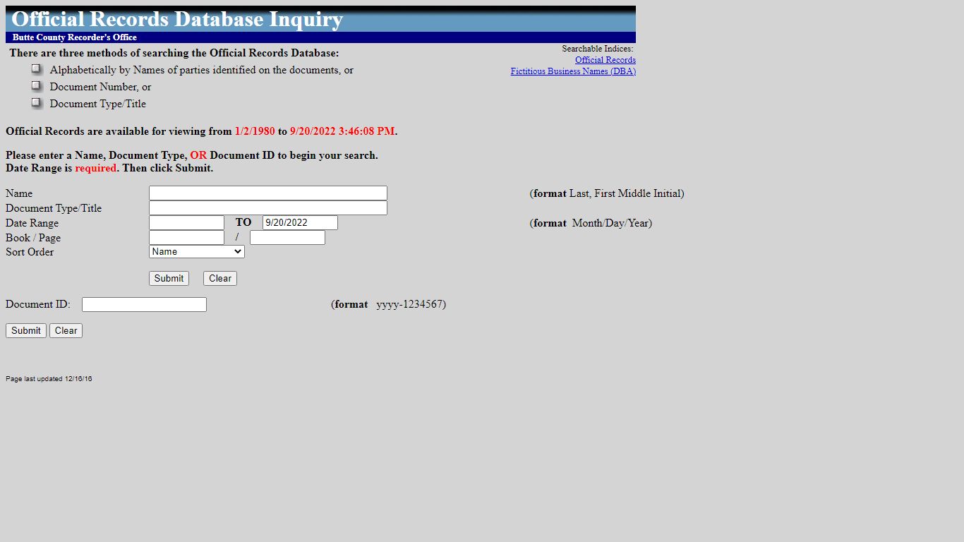 Official Records Inquiry - Butte County, California